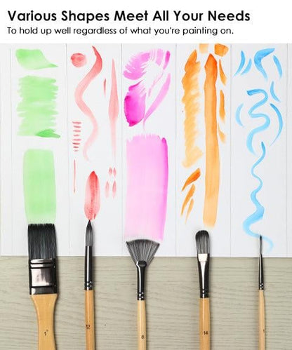 Skanto | Artist Brush Set | 24 Nylon Brushes with 7 Shapes & Palette Knife | Acrylic, Oil & Watercolor