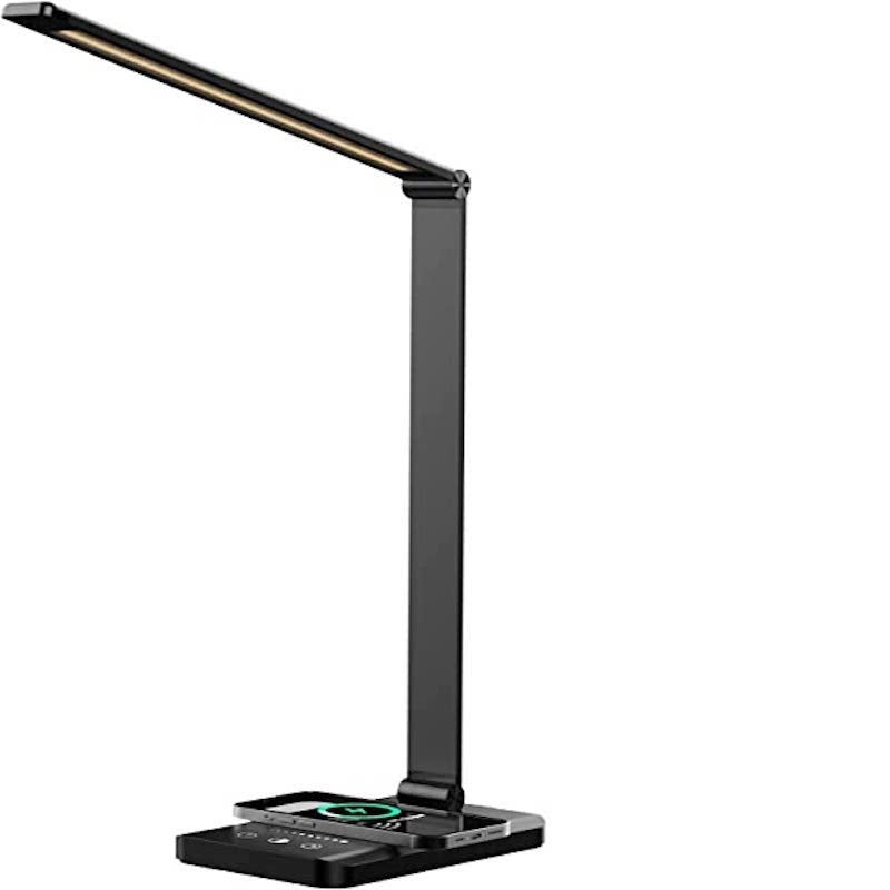 Skanto | LED Desk Lamp with USB Charging Port, Dimmable Eye-Care Reading Lamp for Home, with 5 Brightness Levels & 3 Light Modes, Touch Control, Auto Timer (Black)