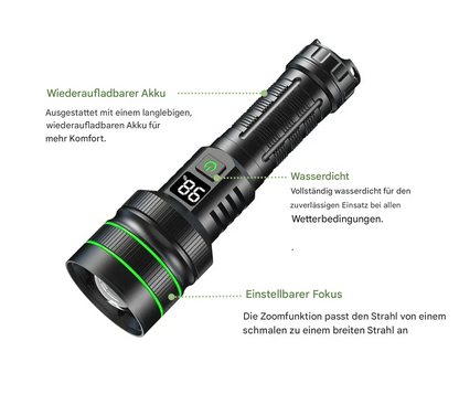 Skanto | Extremely Bright and Zoomable LED Flashlight with Power Bank Function for Outdoor Adventures