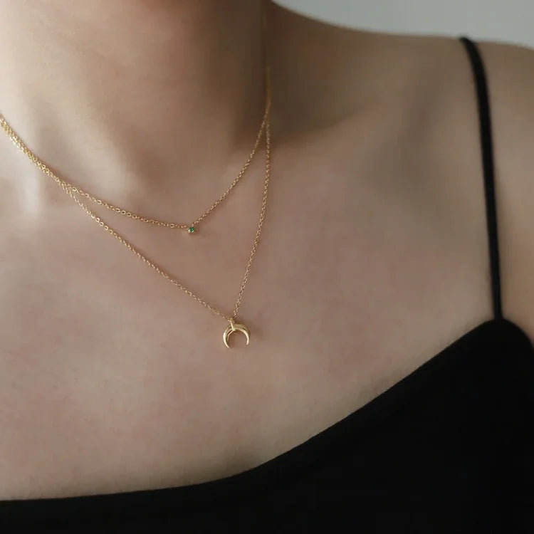 Elegant Green Diamond Double Half Moon Necklace - Selina Collection