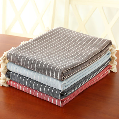 Striped Fringed Tablecloth
