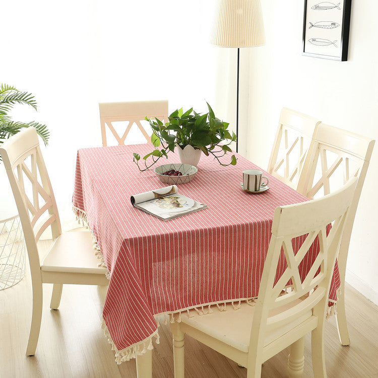 Striped Fringed Tablecloth