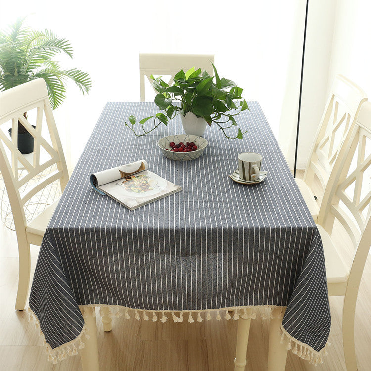 Striped Fringed Tablecloth
