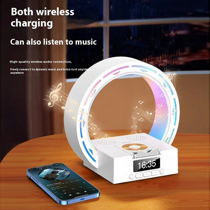 4-in-1 Bluetooth speaker lamp with charging pad and alarm clock
