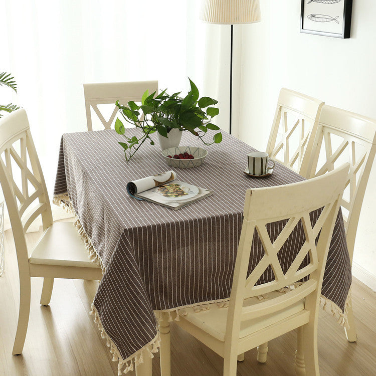 Striped Fringed Tablecloth