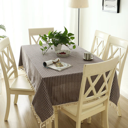 Striped Fringed Tablecloth