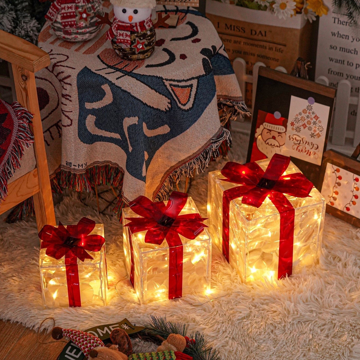 Skanto | GlowBox LED Gift Boxes – Set of 3 Light-Up Christmas Presents for Indoor and Outdoor Use