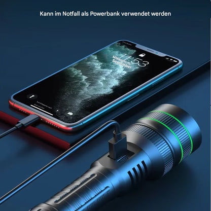 Skanto | Extremely Bright and Zoomable LED Flashlight with Power Bank Function for Outdoor Adventures