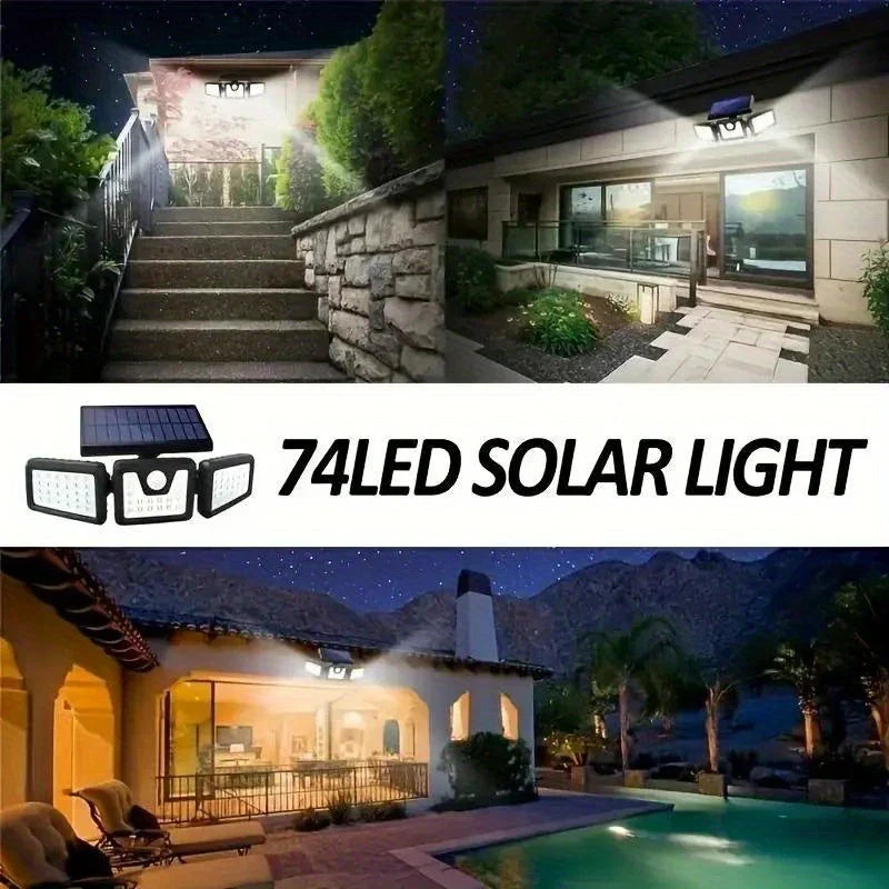 Skanto | Solar LED Floodlight with Motion Sensor – 3-Beam Outdoor Lighting for Garden, Driveway, and Garage