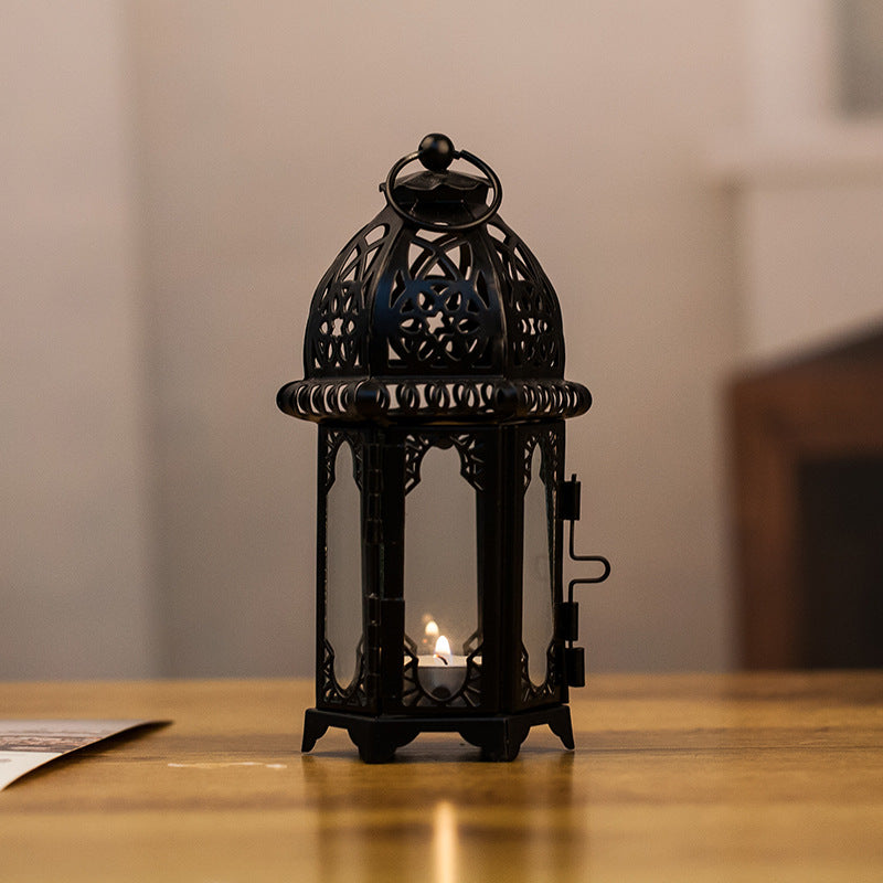 Ornate Moroccan Stained-Glass Metal Tealight Lantern Acalora