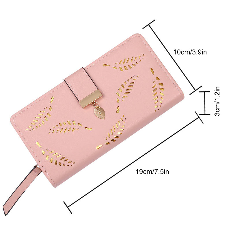 Long wallet for women with leaf pattern