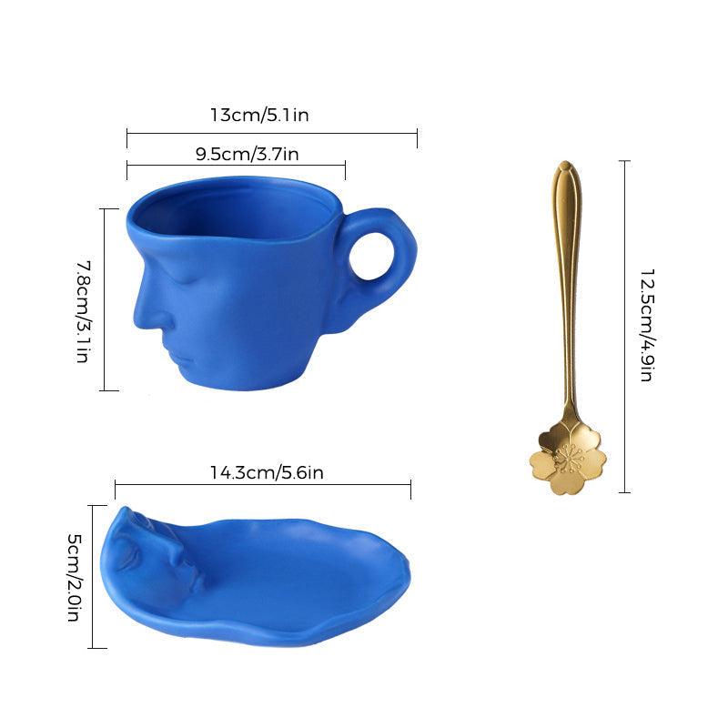 Metal Touching Face Creative Ceramic Kiss Coffee Cup, Artistic Vibe Mug & Saucer Set | Bowlift