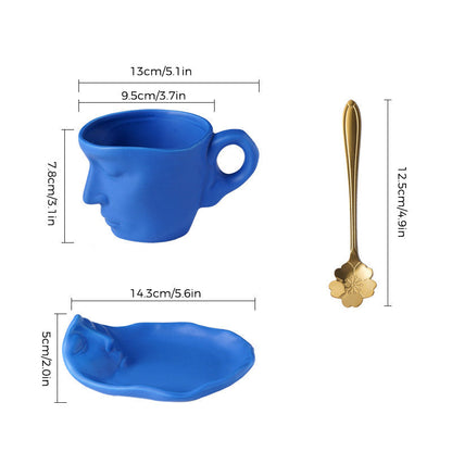 Metal Touching Face Creative Ceramic Kiss Coffee Cup, Artistic Vibe Mug & Saucer Set | Bowlift