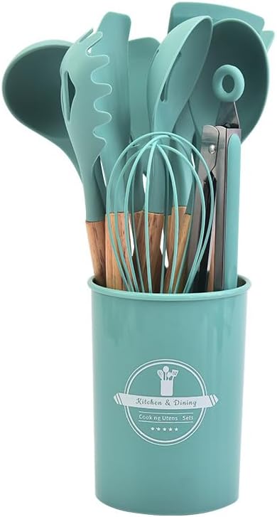 BowLift | Silicone Cooking Utensil Set | Nonstick Safe | Wooden Handle | Heat Resistant