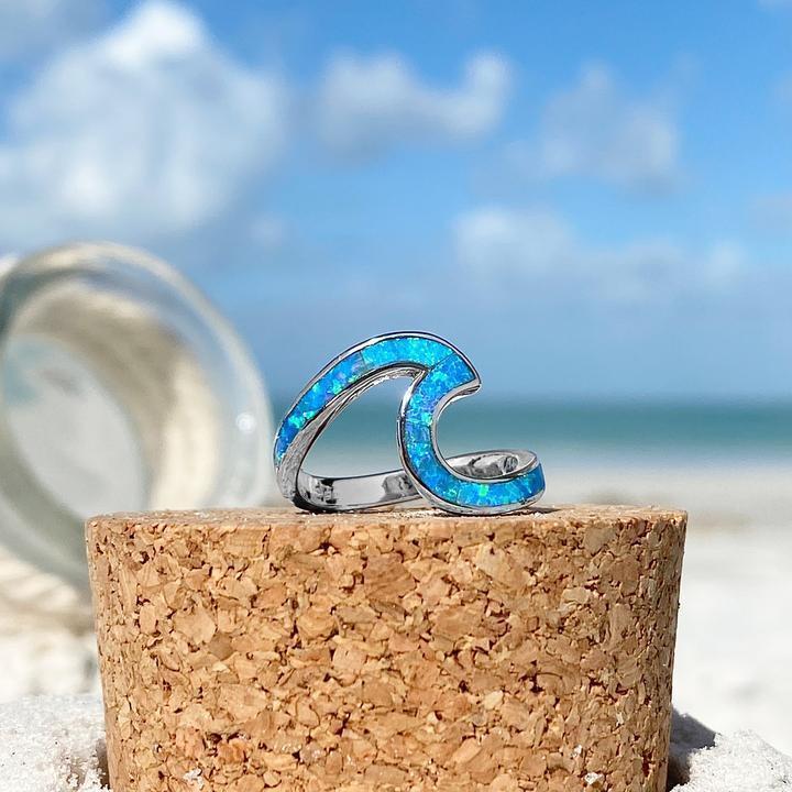 Captivating Opal and Silver Ocean Wave Ring - Livia