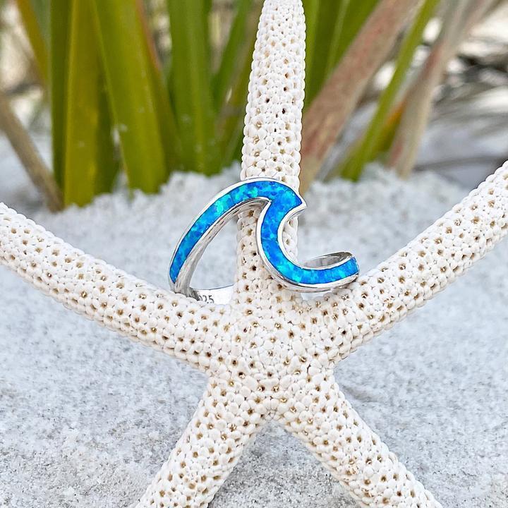 Captivating Opal and Silver Ocean Wave Ring - Livia