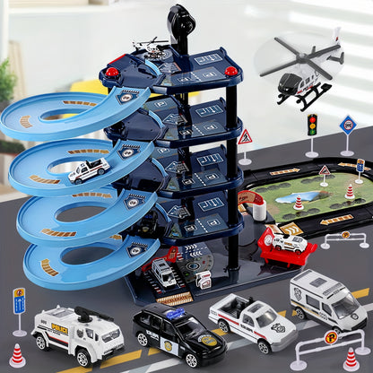 Skanto | FirePark Garage Playset – Multi-Level Fire Station with Fire Trucks and Traffic Signs for Adventurous Kids