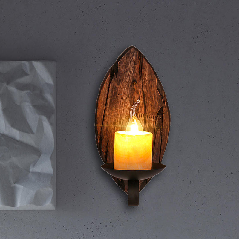 BowLift | Cylinder Coffee Shop Wall Light Fixture Artificial Marble 1 Light Brown Wall Lamp with Wood Semi-Cap/Base/Rectangle Base