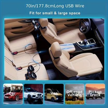 BowLift | Double Fan AirTrek Duo | 360° rotatable | Ultra-quiet & Compact | USB Car Fan with 5 Blades