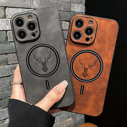 Skanto | Luxury Deer Leather Apple iPhone Case | Magnetic Phone Case, Wireless Case, MagSafe, Wireless Charging, Protective Case, Cover for iPhone 15, 14, 13 Pro Max Plus