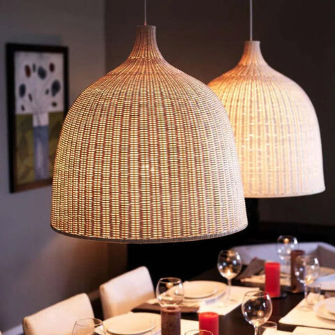 RusticGlow - Woven Rattan Pendant Light Bowlift