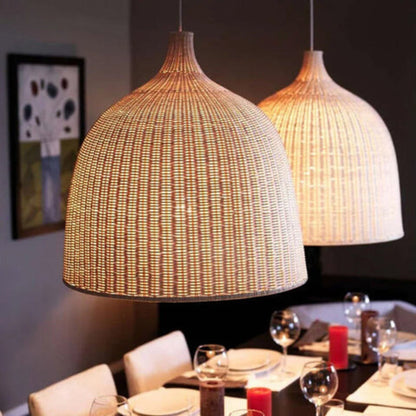 RusticGlow - Woven Rattan Pendant Light Bowlift