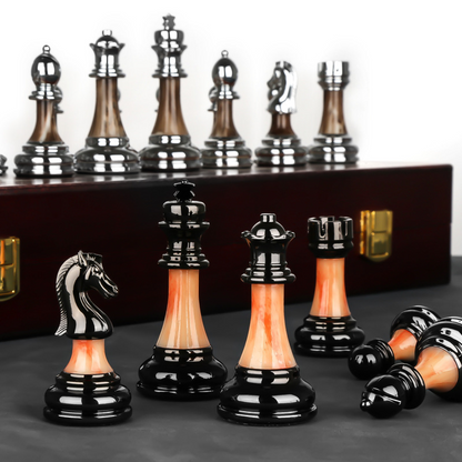 Skanto | Luxurious metal chess set with a large 45 cm wooden board