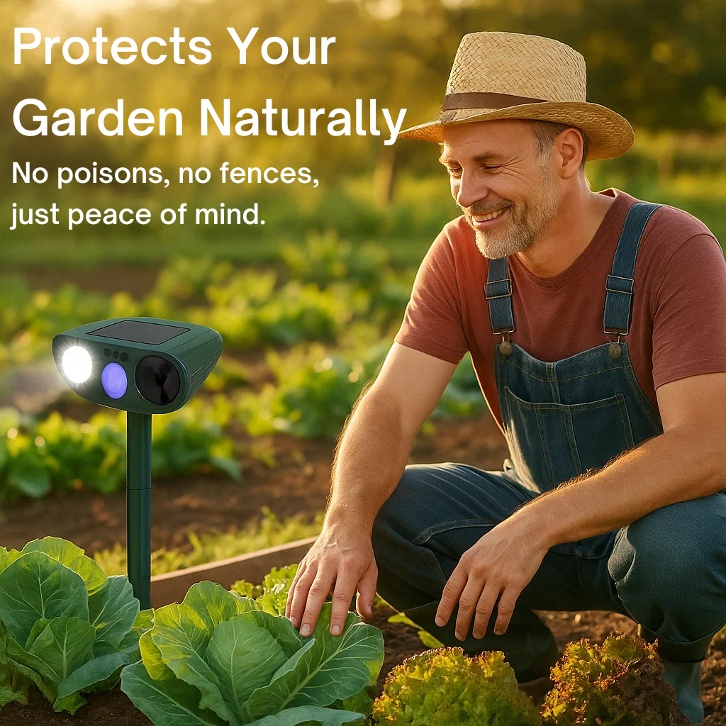 BowLift | Solar Powered Ultrasonic Rabbit Repeller with Flashing Light – Effective Pest Control for Gardens and Yards