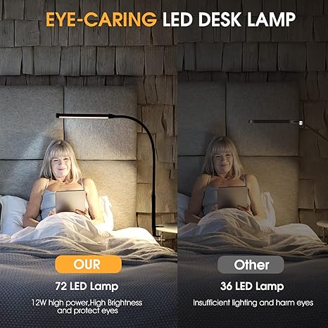 Skanto | LED Desk Lamp With Clamp, Flexible Gooseneck & 3 Light Modes