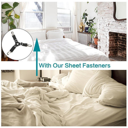 BowLift | Bed Sheet Tighter, 8-Pack Adjustable Triangular Elastic Band Straps