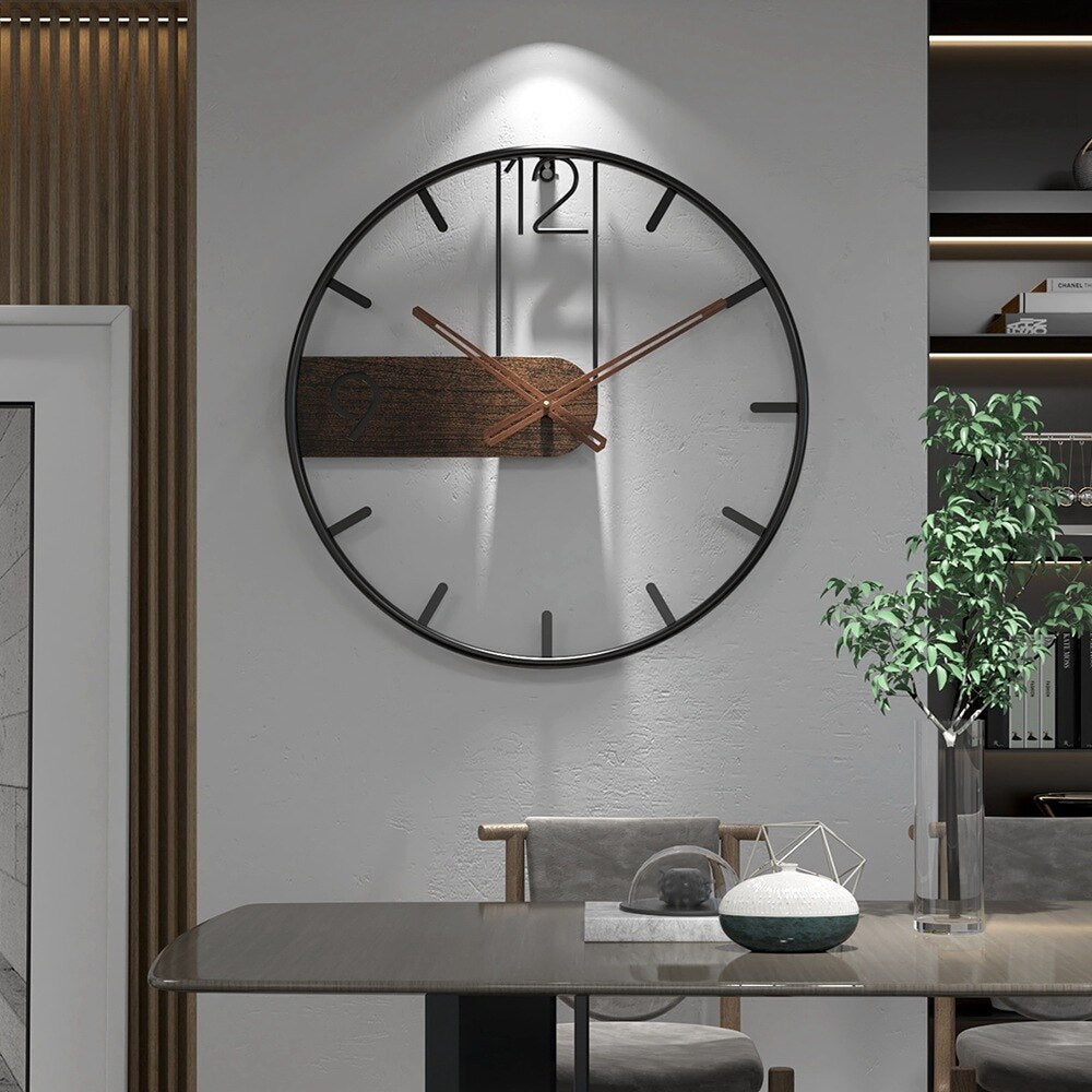 Skanto | Steel-Walnut Wall Clock | Modern Industrial Design with Walnut Wood