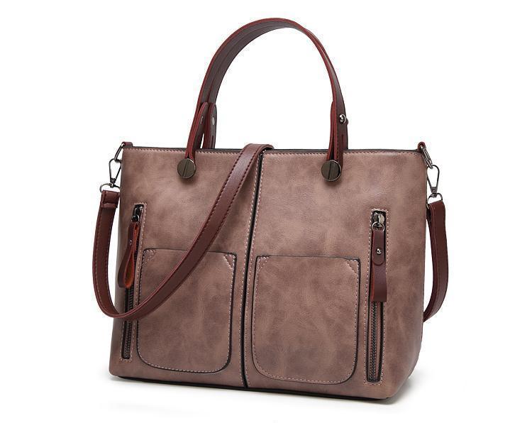 Cera - Double Front Pocket Vintage Tote Handbag | Bowlift
