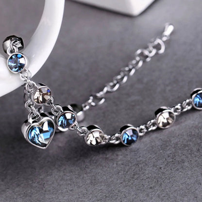 Captivating Ocean Heart Crystal Bracelet with Radiant Blue Heart Pendant