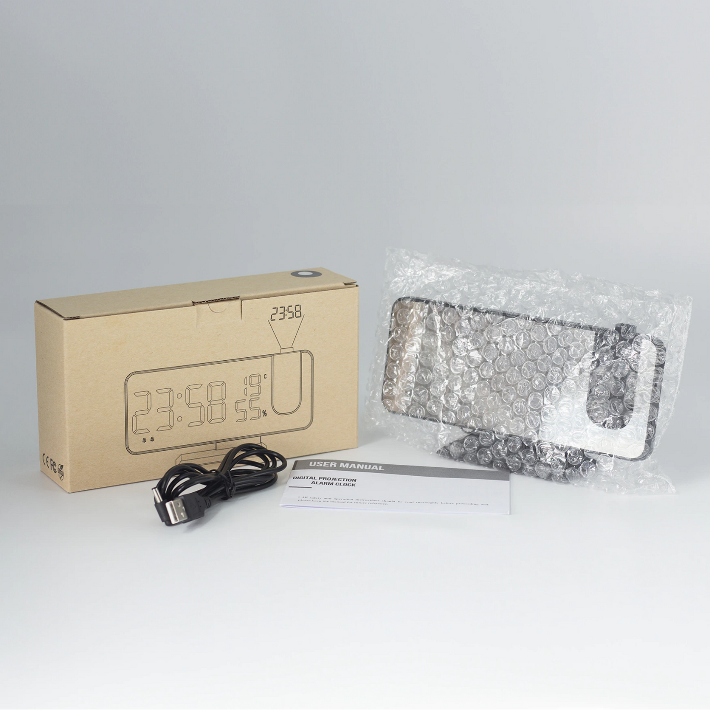 BowLift | Eindhoven Astronatic | The Best Alarm Clock with LED Screen - 180° Projector - USB Charger