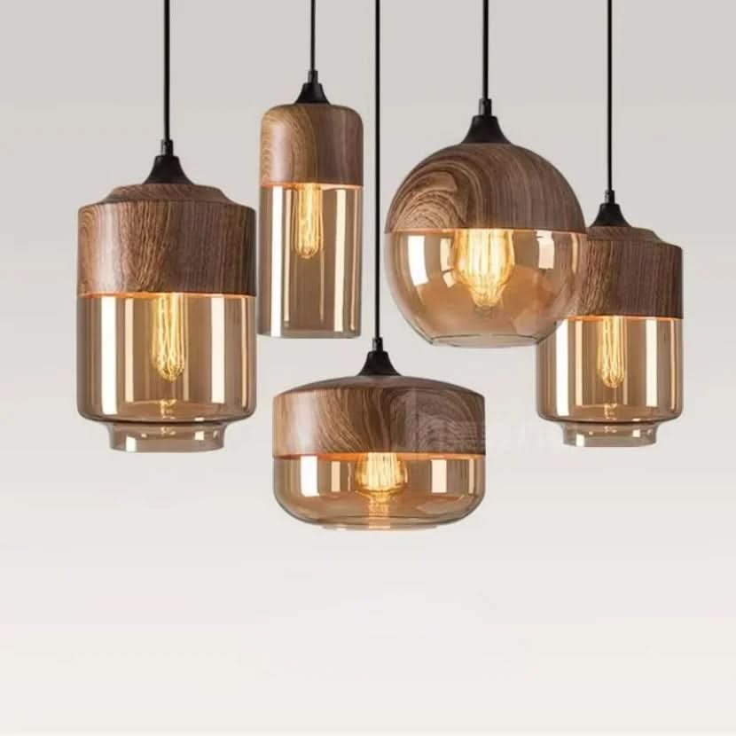 Skanto | Hand-Blown Glass & Wood Pendant Lamp Adjustable