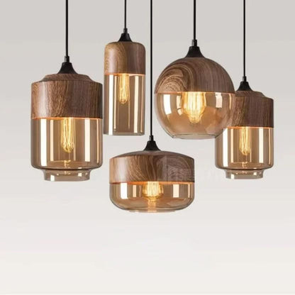 Skanto | Hand-Blown Glass & Wood Pendant Lamp Adjustable