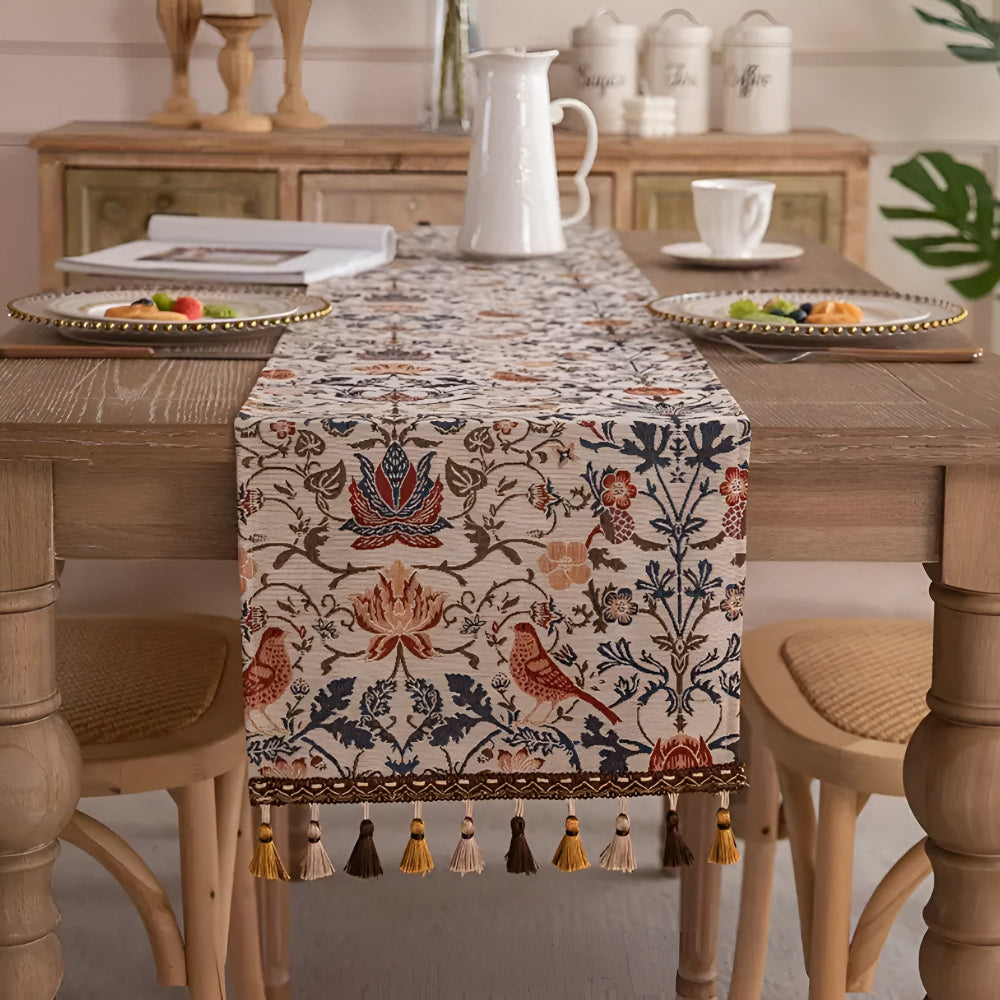 Kalsten | Vintage Floral & Bird Jacquard Table Runner