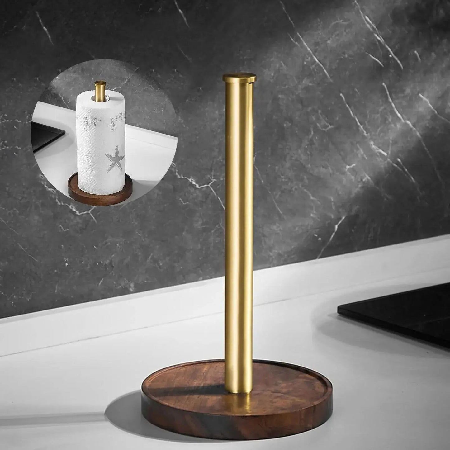 BowLift | Marble paper towel holder – gold details for exceptional style