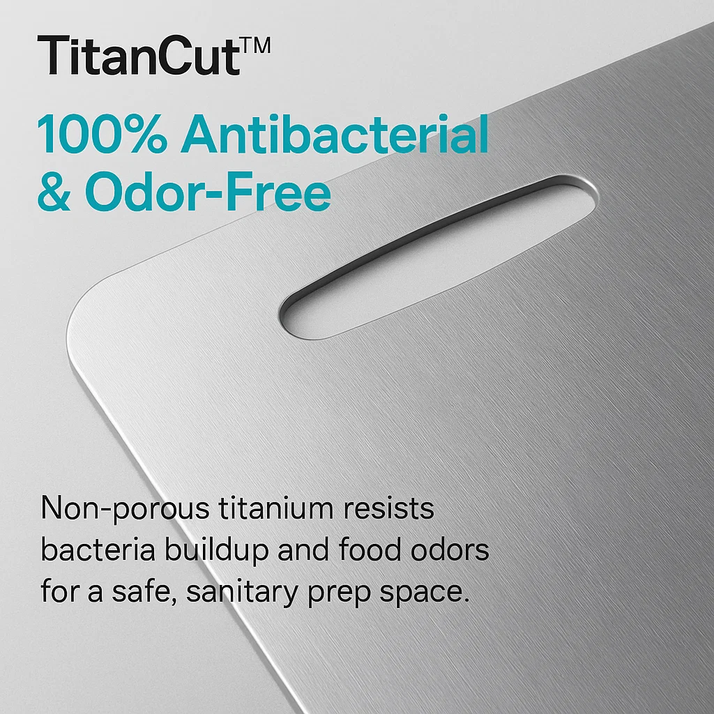 Skanto | Medical Grade Titanium Cutting Board | Durable, Non-Porous Surface for Safe Cooking & Kitchen Use