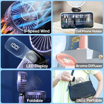 Rechargeable Handheld Mini Fan | 5-Speed, 90-Degree Adjustable & Quiet for Office, Home & Outdoor | Karnz