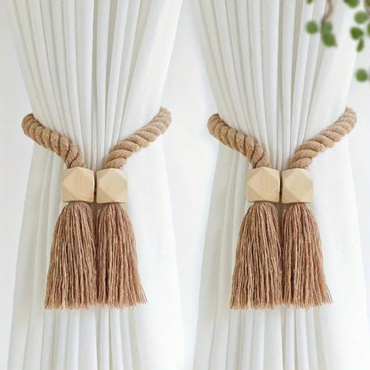 Skanto | Wooden Bead Tassel Curtain Holders | 2Pcs Set