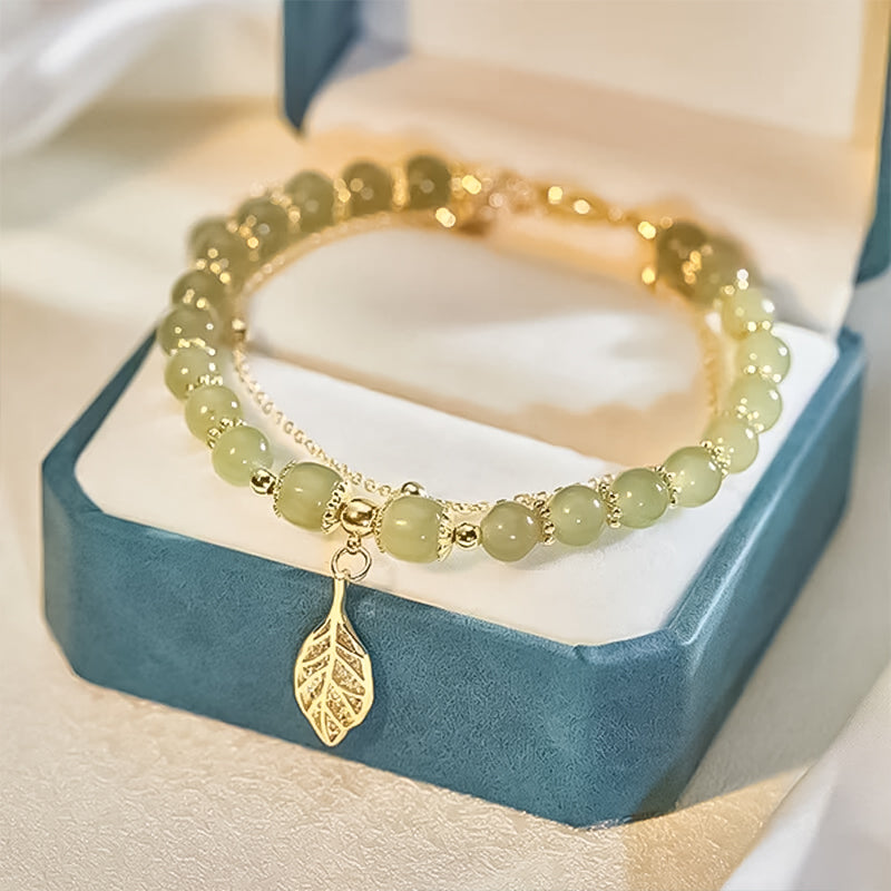 Skanto | Hetian Jade Leaf Gold Bracelet