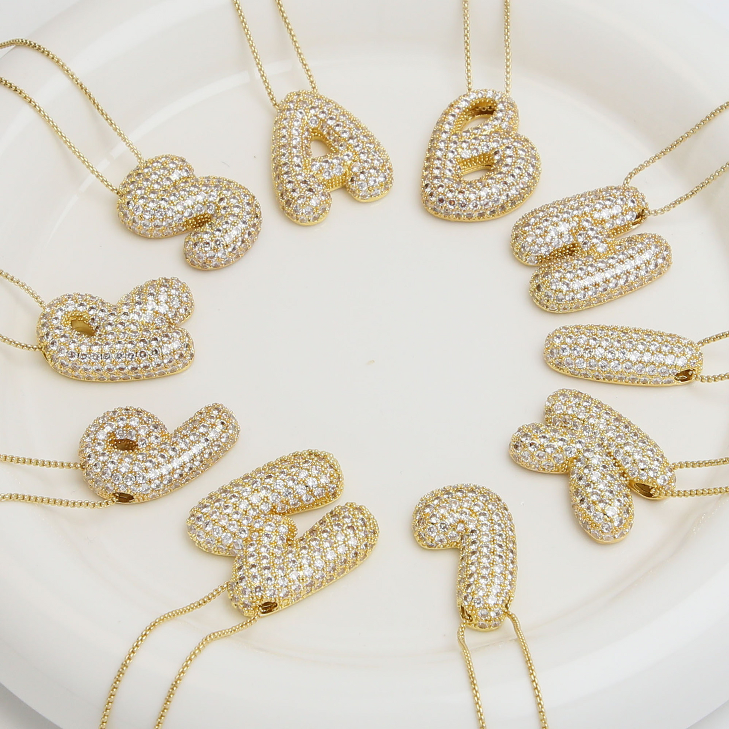 BowLift | Chunky Bubble Diamond Dazzle Initial Necklaces