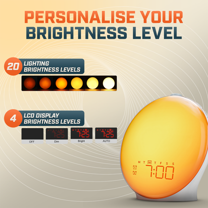 Skanto | Wake-Up Sun Lamp Alarm Clock | Gradual Sunrise Glow & Customizable Sounds for Gentle Mornings