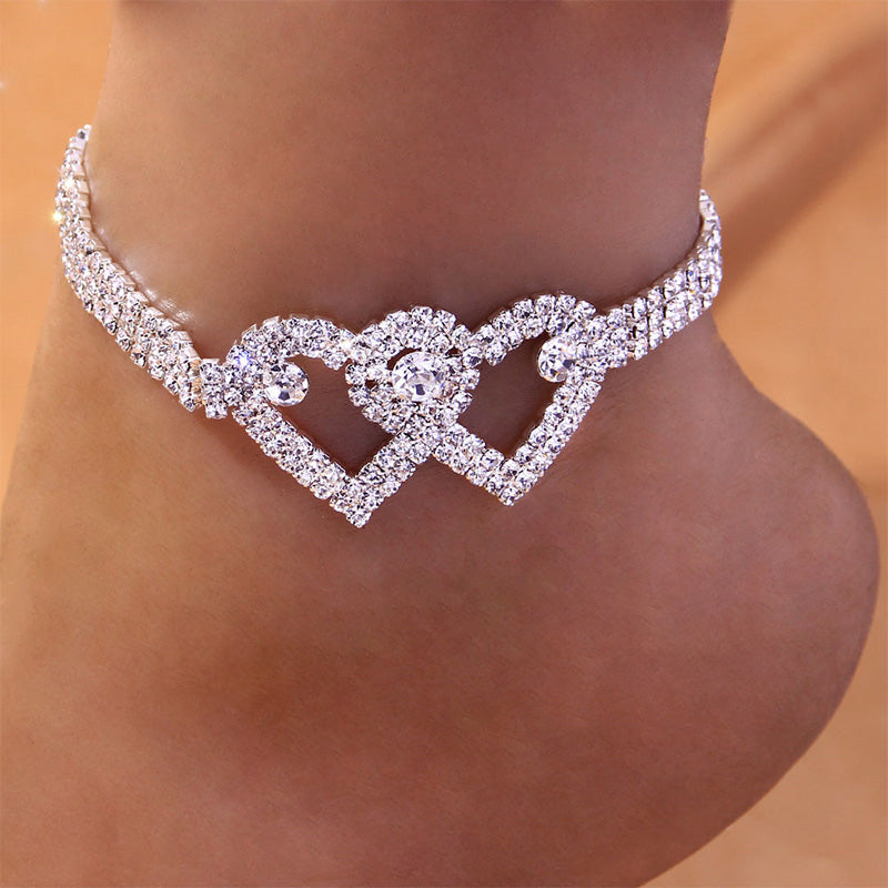 BowLift | Double Love Heart Rhinestone Anklet