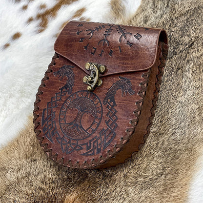 medieval Nordic embossed leather belt pouch