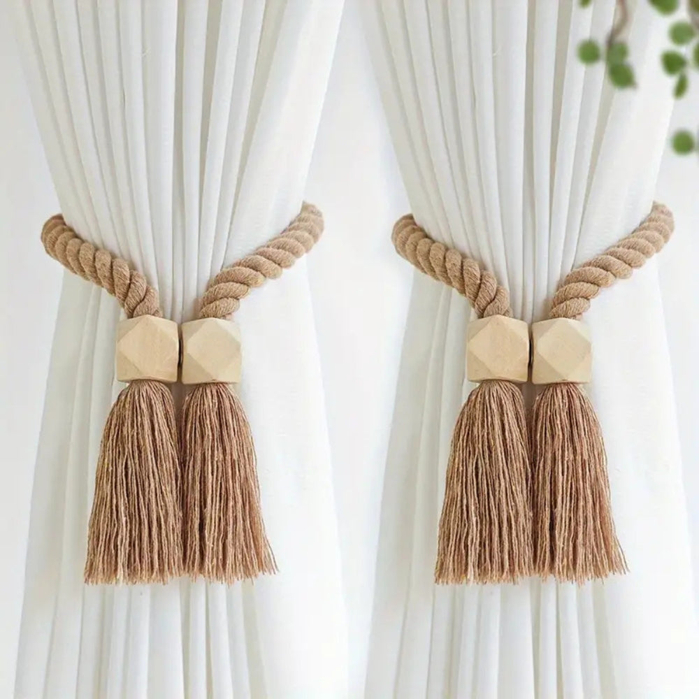 Wooden Bead Fringe Curtain Tiebacks (Set of 2)