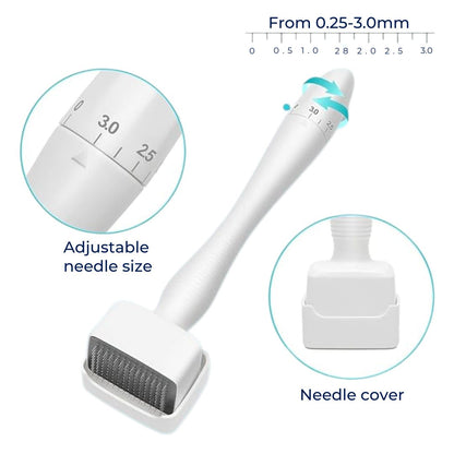 RevitaGlow | Microneedling Derma Stamp – Adjustable Depth – 140 Needles – Skin & Hair Rejuvenation Bowlift