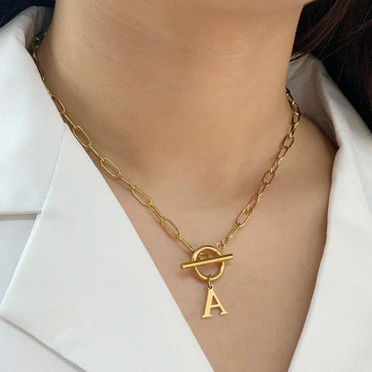 BowLift | Paperclip Letter Initial Circle Lock Clasp Necklace