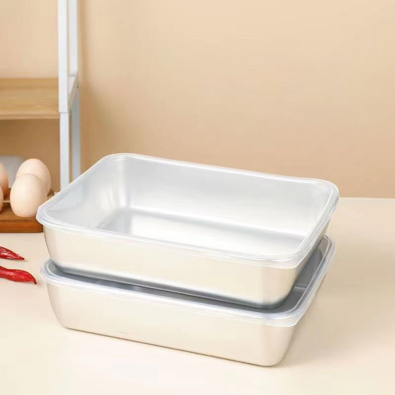 304 Stainless Steel Square Plate with Lid Food Storage Container for Kitchen | Bowlift